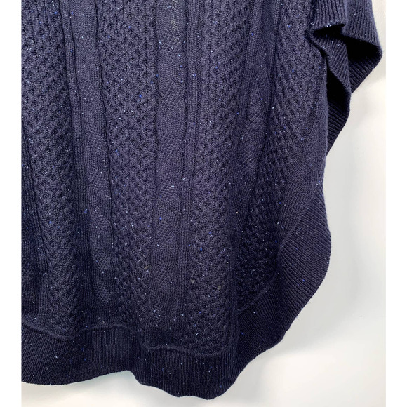 Talbots Blue Speckled Cotton Blend‎ Side Button Cable Knit Sweater Poncho L - Picture 3 of 9